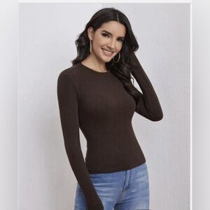 NWT Spanx On Top and in Control Classic Crewneck Top Bittersweet Brown Size M